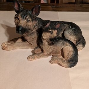 German Shepherd Dog Figurine Set - Black and Brown